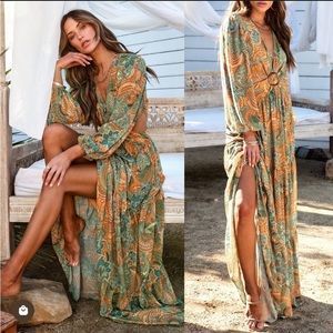 Vici long sleeve tropical maxi dress